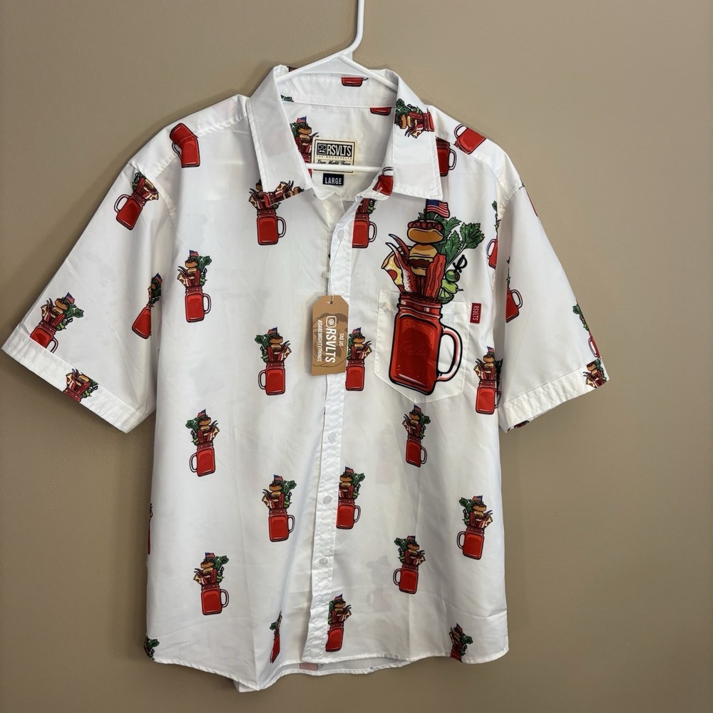 RSVLTS Shirt Mens Large White Red Flag The Roosevelts Bloody Mary Cocktail USA